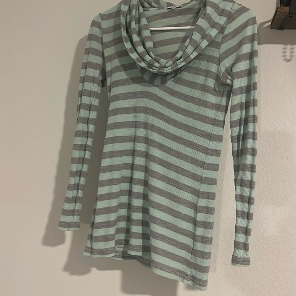 Green and Grey Scarf Neck Long Sleeve